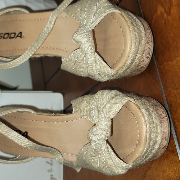 🅴 Soda 4" Espadrille Wrapped Cork Wedge Open-Toe Bow Accent Ankle Strap - Picture 13 of 14